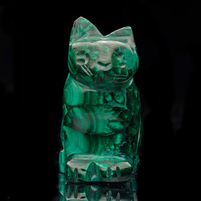 Hand-Carved Malachite Cat // 81.34 Grams