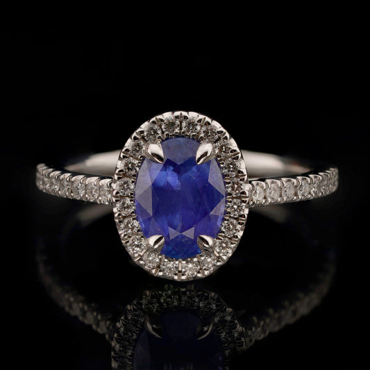 Sapphire and Diamonds Single Halo Ring