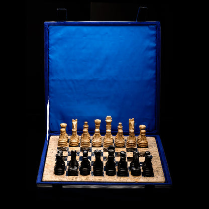Hand-Carved Onyx Chess Set With Velvet Case