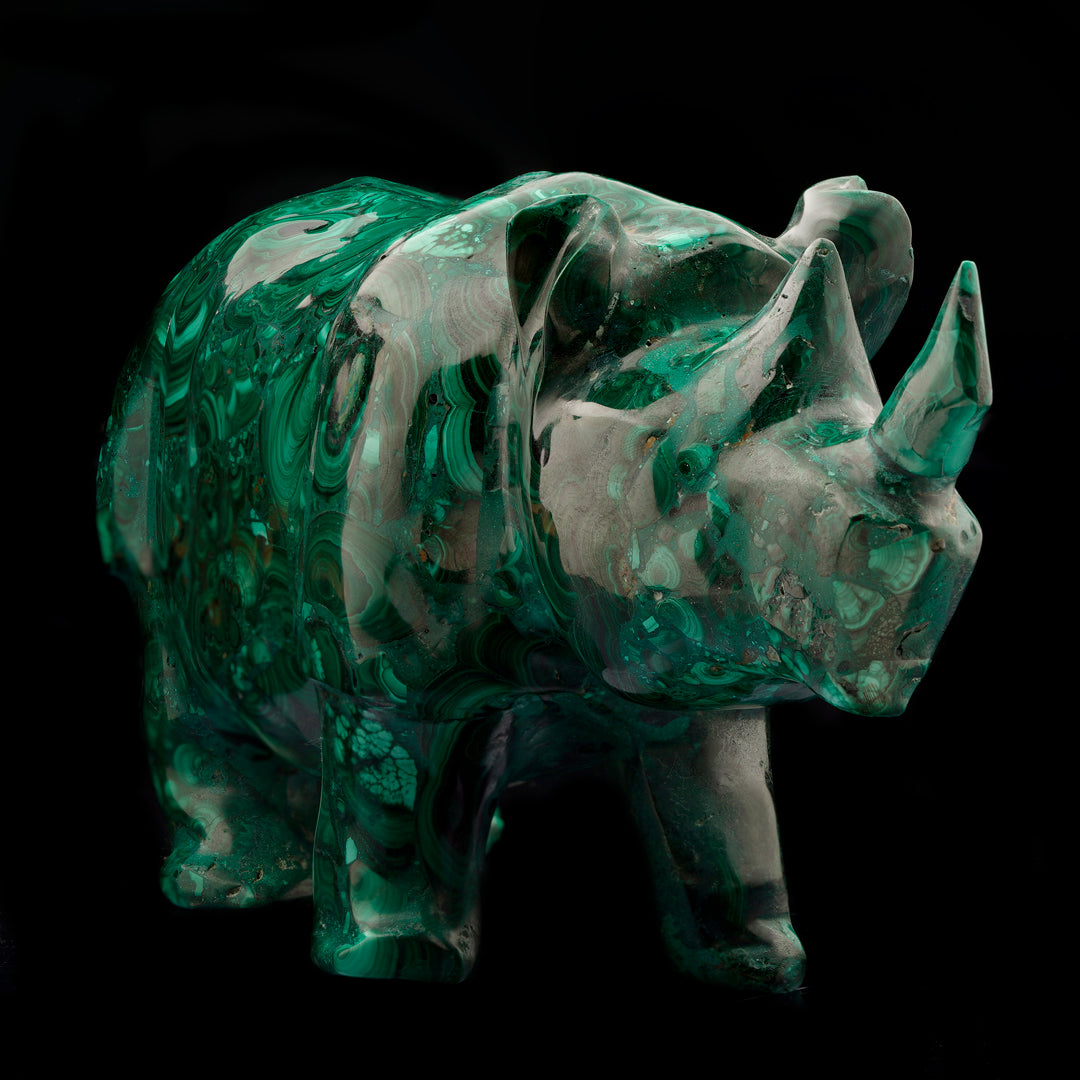 Hand-Carved Malachite Rhinoceros // 7.5 Lb.