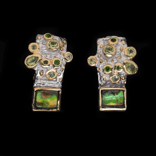 Ammolite, Peridot, and Tsavorite Garnet Earrings