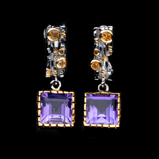 Amethyst and Yellow Sapphire Drop Earrings