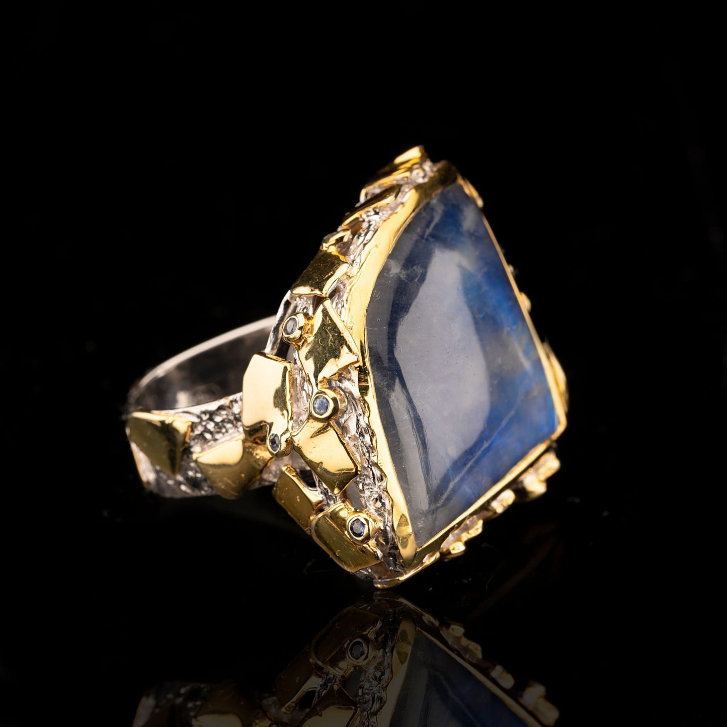 Spectrolite and Blue Sapphire Ring // Size 8