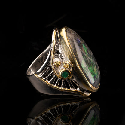 Matrix Opal, Emerald, and Sapphire Ring // Size 7.5