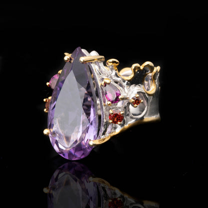 Amethyst and Garnet Crown Ring // Size 7