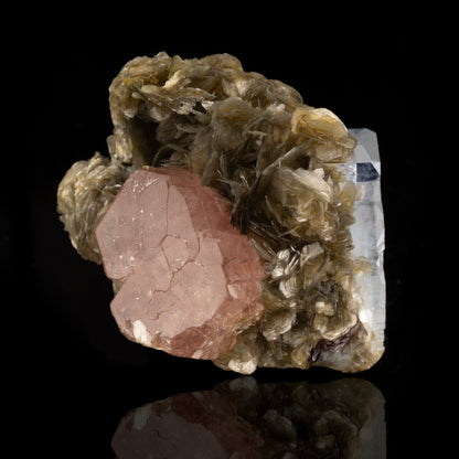 Pink Apatite and Aquamarine on Muscovite // 119 Grams