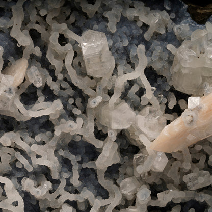 Apophyllite and Stilbite on Chalcedony and Chalcedony Stalactites From India
