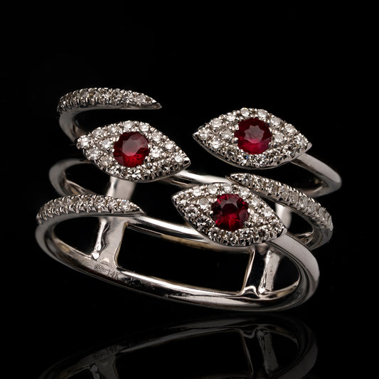 Ruby and Diamond Evil Eye Ring // Size 6.5
