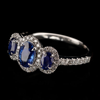 Triple Sapphire and Diamonds Ring