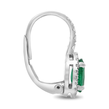 Oval Emerald Halo Drop Earrings