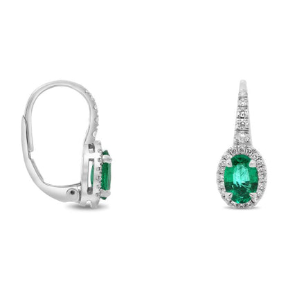 Oval Emerald Halo Drop Earrings