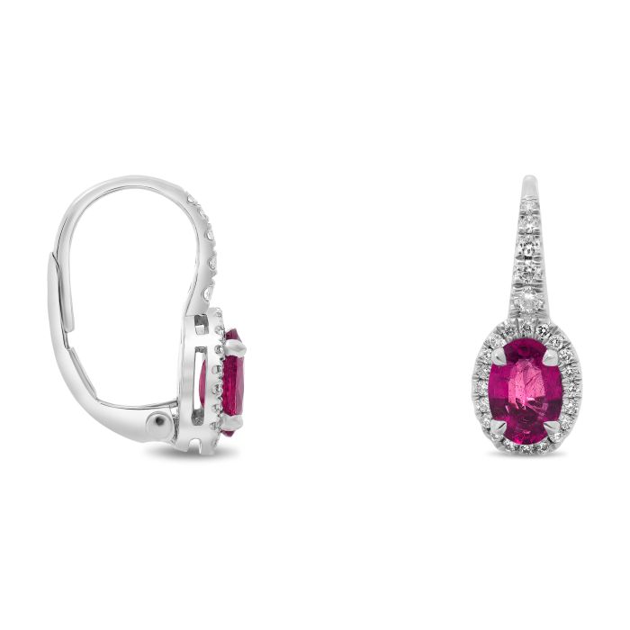 Oval Pink Sapphire Halo Drop Earrings