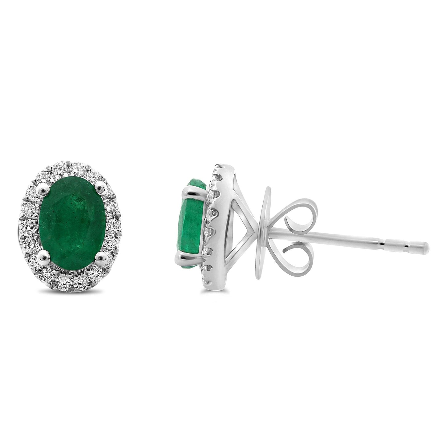 Oval Emerald Halo Stud Earrings