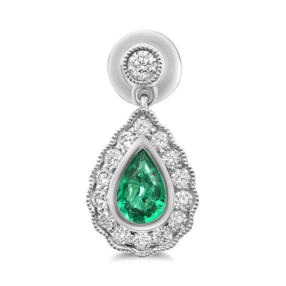 Pear-shaped Emerald Milgrain Halo Earrings