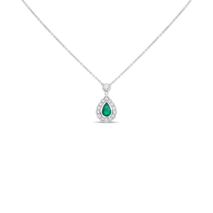 Pear-shaped Emerald Halo Necklace