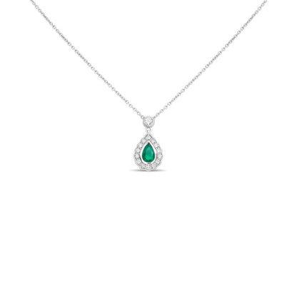 Pear-shaped Emerald Halo Necklace