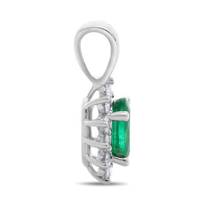 White Gold Oval Emerald Halo Pendant