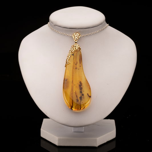 Ornate Baltic Amber Pendant with Mosquito