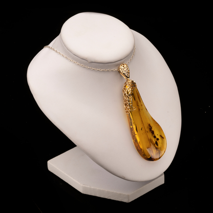 Ornate Baltic Amber Pendant with Mosquito