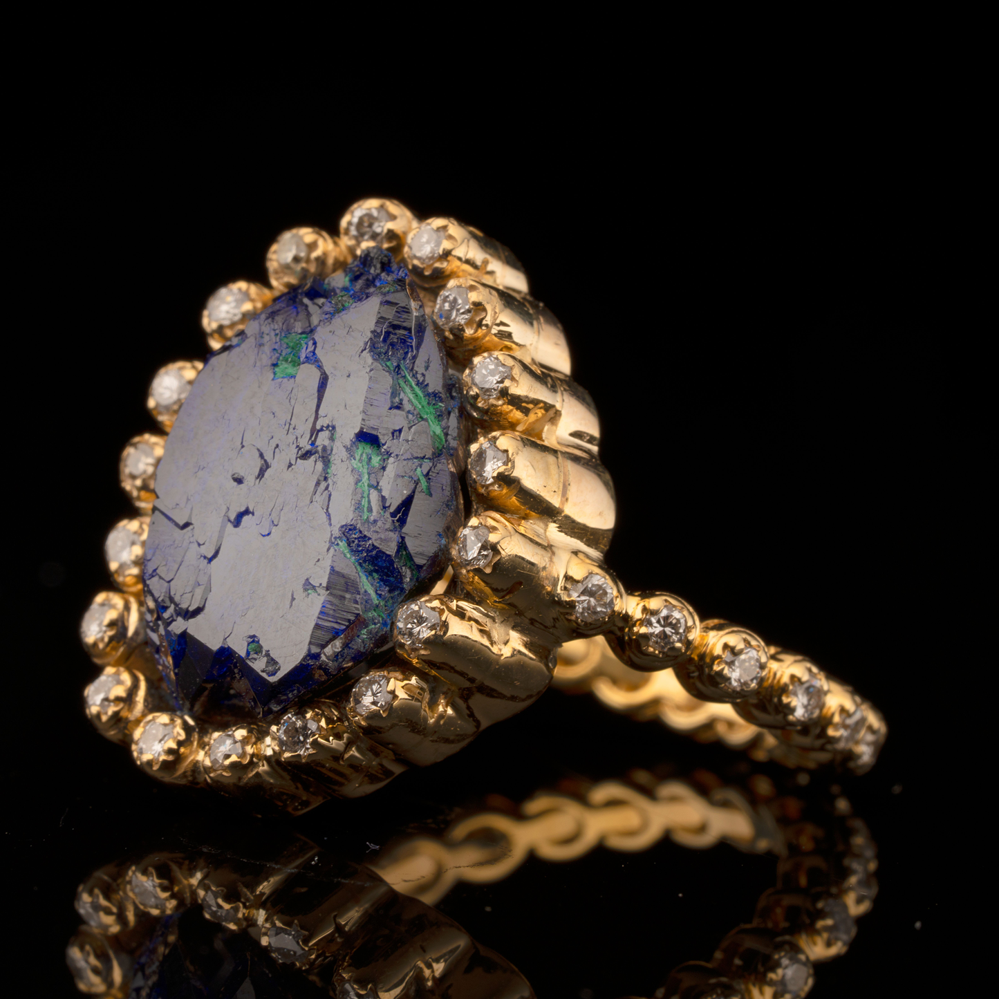 Azurite and Diamond Ring