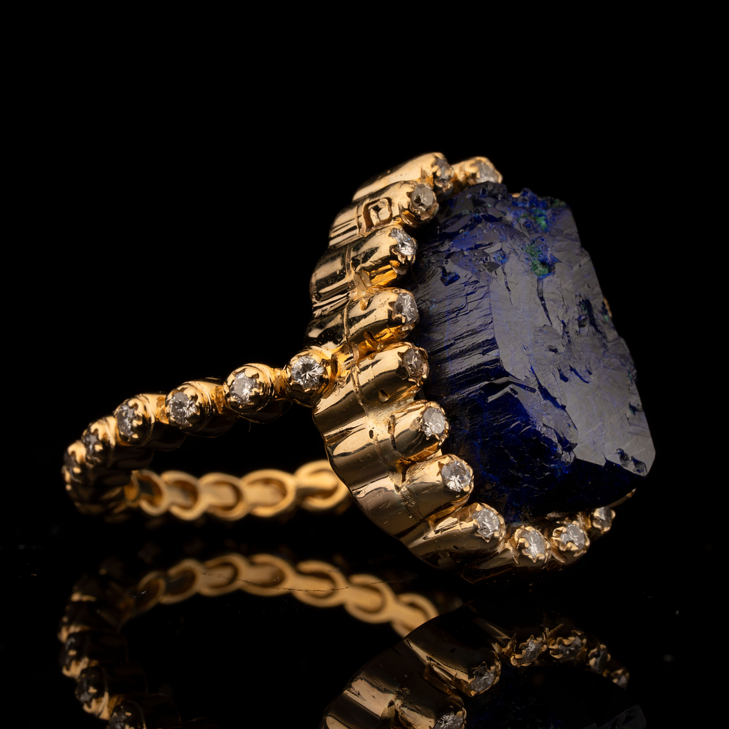 Azurite and Diamond Ring