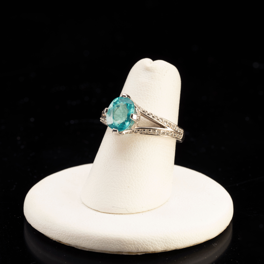 Blue Apatite and Diamond Ring // Size 6