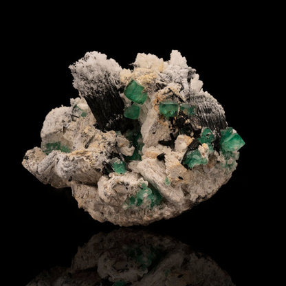 Fluorite, Black Tourmaline and Hyalite Opal on Feldspar