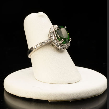 Chrome (Green) Tourmaline with Diamonds Ring