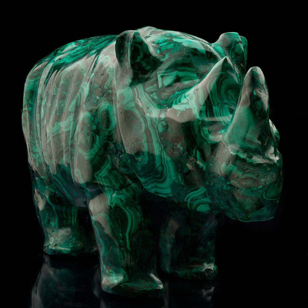 Hand-Carved Malachite Rhinoceros // 10 Lb.