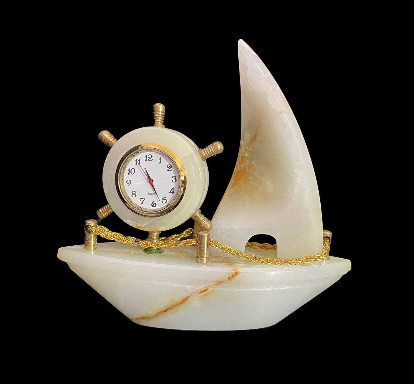 Banded White Onyx Nautical Sailboat Clock
