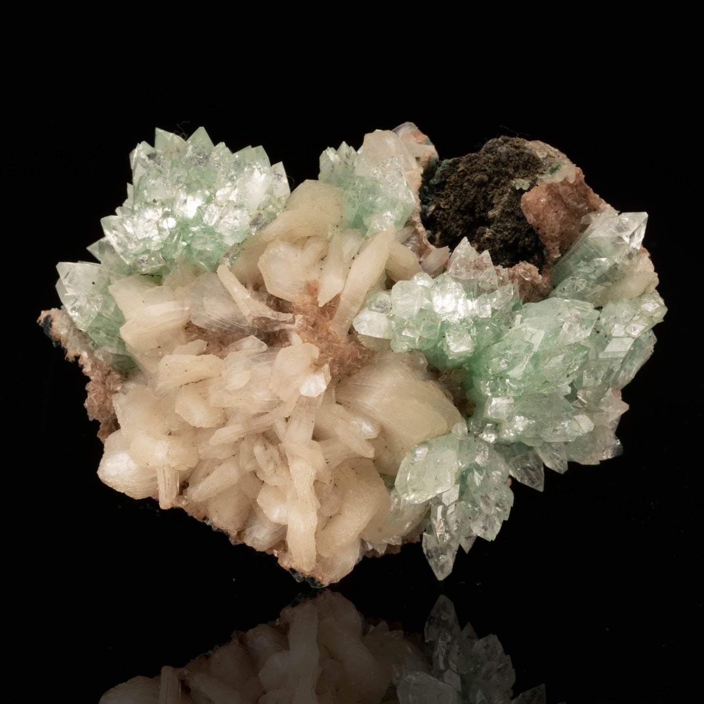 Green Apophyllite and Stilbite on Red Heulandite // 275 Grams