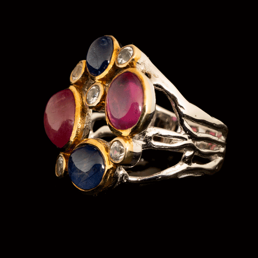 Ruby, Sapphire, and White Topaz Ring // Size 8.5