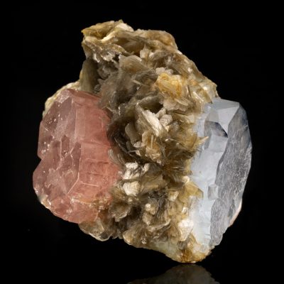 Pink Apatite and Aquamarine on Muscovite // 119 Grams