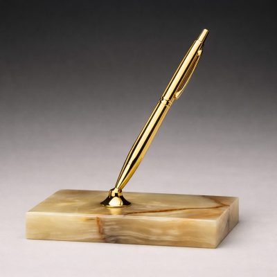 Hand Carved Genuine Banded Onyx Stand and Pen