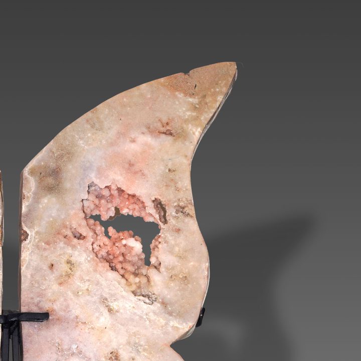Close-up of Pink Amethyst wing with natural druzy detail