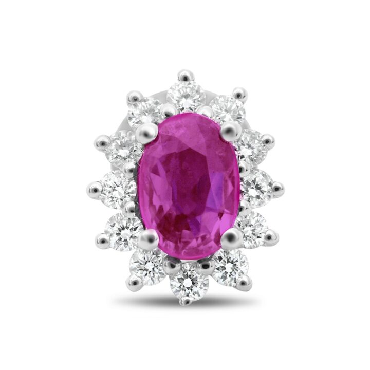 Oval Pink Sapphire Halo Stud Earrings - Image 2