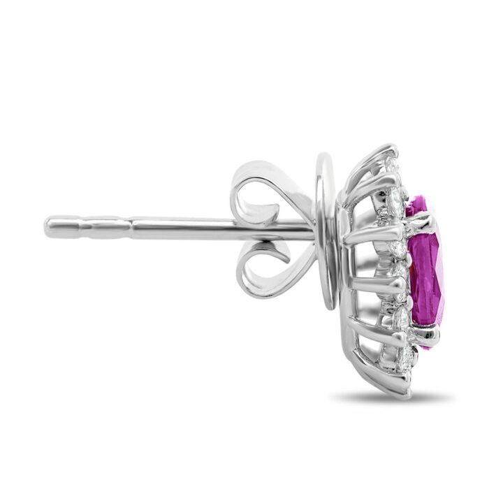 Oval Pink Sapphire Halo Stud Earrings - Image 3