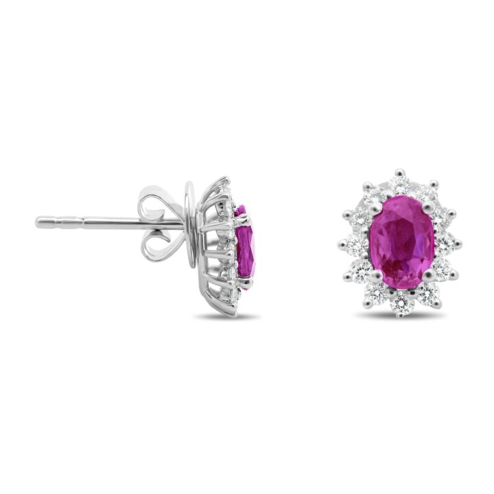 Oval Pink Sapphire Halo Stud Earrings