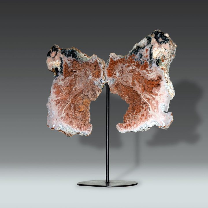 Pink Amethyst split geode wings on custom stand – Brazil specimen