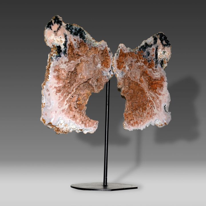 Side view of Pink Amethyst geode wings – Brazil