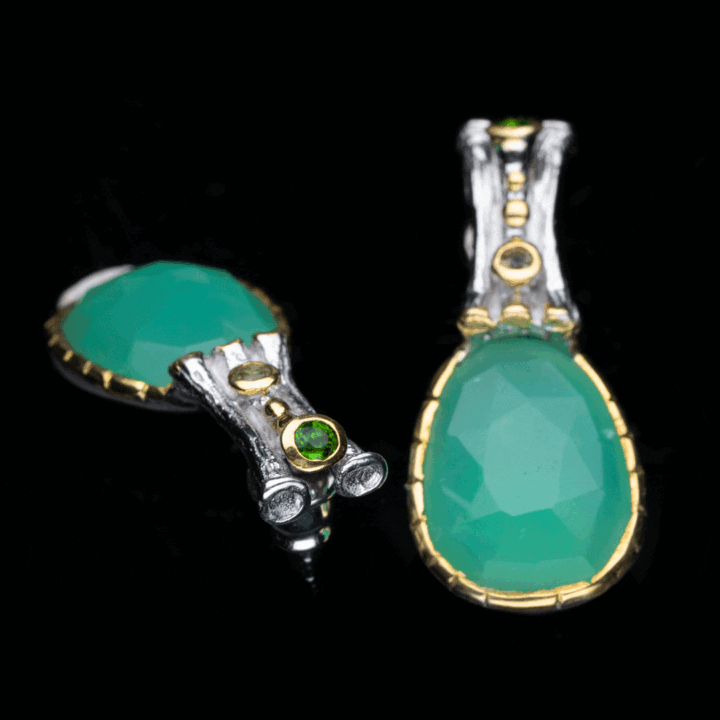 Chrysoprase, Peridot, and Chrome Diopside Earrings - Image 2