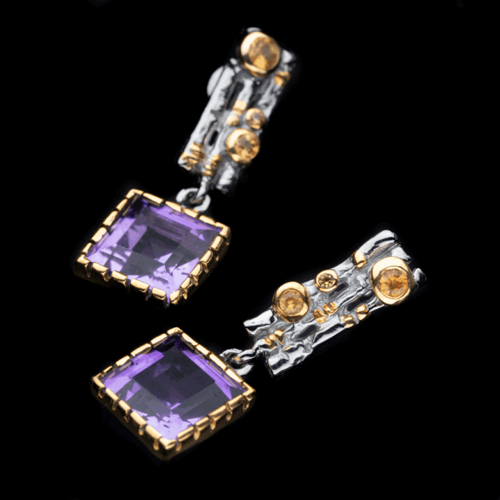 Amethyst and Yellow Sapphire Drop Earrings - Image 2