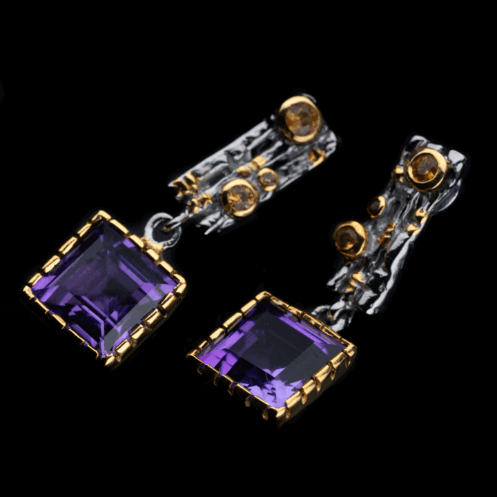 Amethyst and Yellow Sapphire Drop Earrings - Image 3
