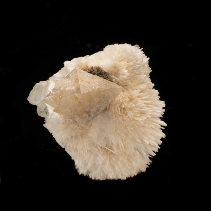 Rear angle of Powellite with Apophyllite and Mesolite