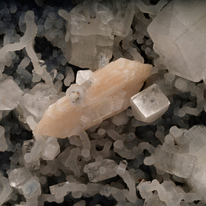 Apophyllite and Stilbite on Chalcedony and Chalcedony Stalactites From India - Image 7