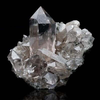 Museum-grade Himalayan Chlorite Quartz cluster with exceptional clarity and large central crystal – fine mineral specimen from Astro West