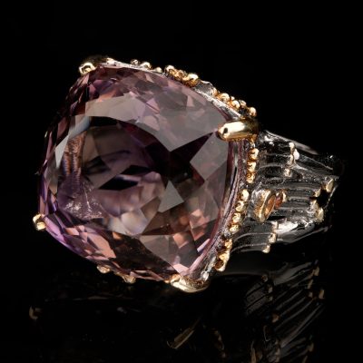 Amethyst and Sapphire Ring in Sterling Silver and Gold Accents