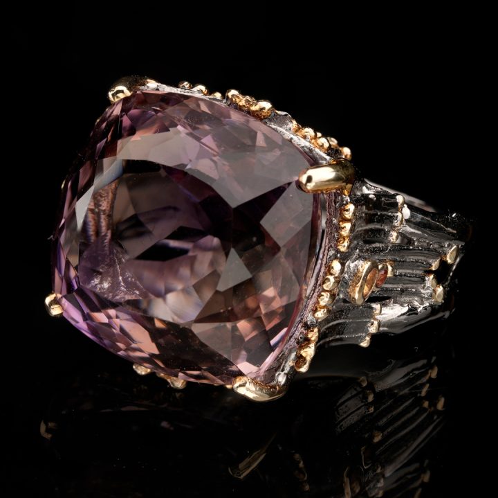 Amethyst and Sapphire Ring in Sterling Silver and Gold Accents