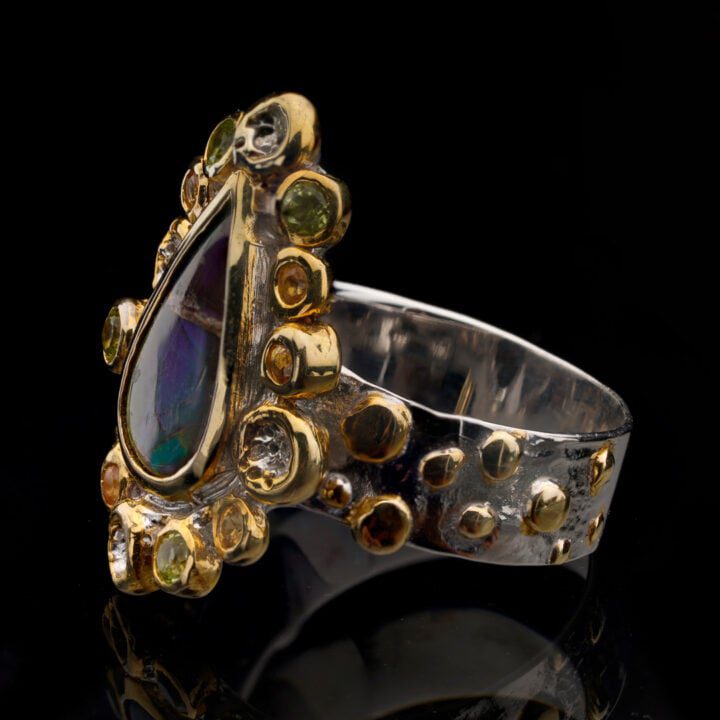 Ammolite, Peridot, and Sapphire Ring - Image 3