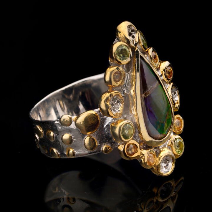 Ammolite, Peridot, and Sapphire Ring - Image 2